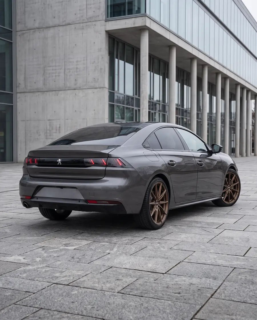 Peugeot 508 gris con AXYS SPA, tres cuartos trasero